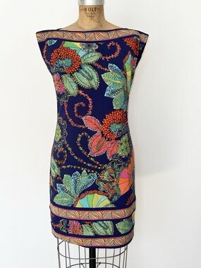 TRINA TURK Floral Print Navy Sheath Dress - Vibrant Multicolor